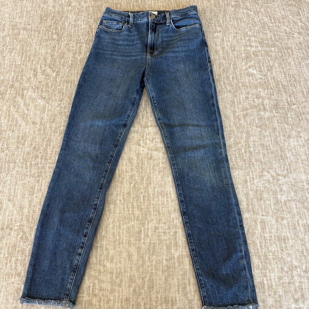 Frame Med Wash Ali High‎ Rise Cigarette Skinny Frayed Hem Jeans Women's Size 26